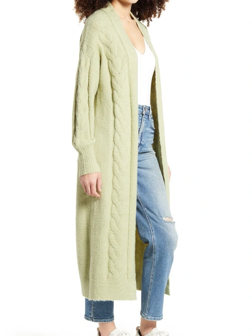 Leith Sage Green Cable Knit Longline Duster Cardigan Sweater Size M
